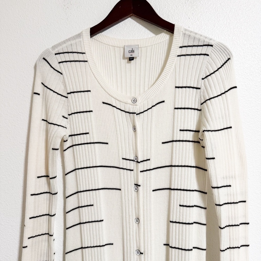 Cabi Dashes Striped Ribbed Long Line Duster Cardigan - Picture 4 of 11